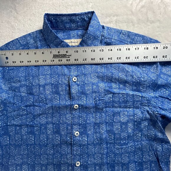 Tommy Bahama Mens Pina Block Party Camp Shirt Medium Blue Short Sleeve Linen - Picture 5 of 7